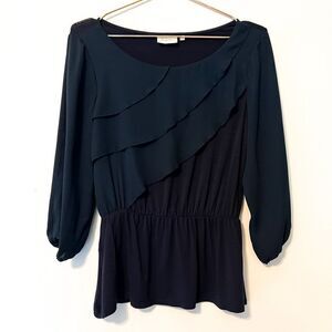 Anthropologie Deletta Dark Gray Ruffle Peplum Quarter Sleeve Top XS